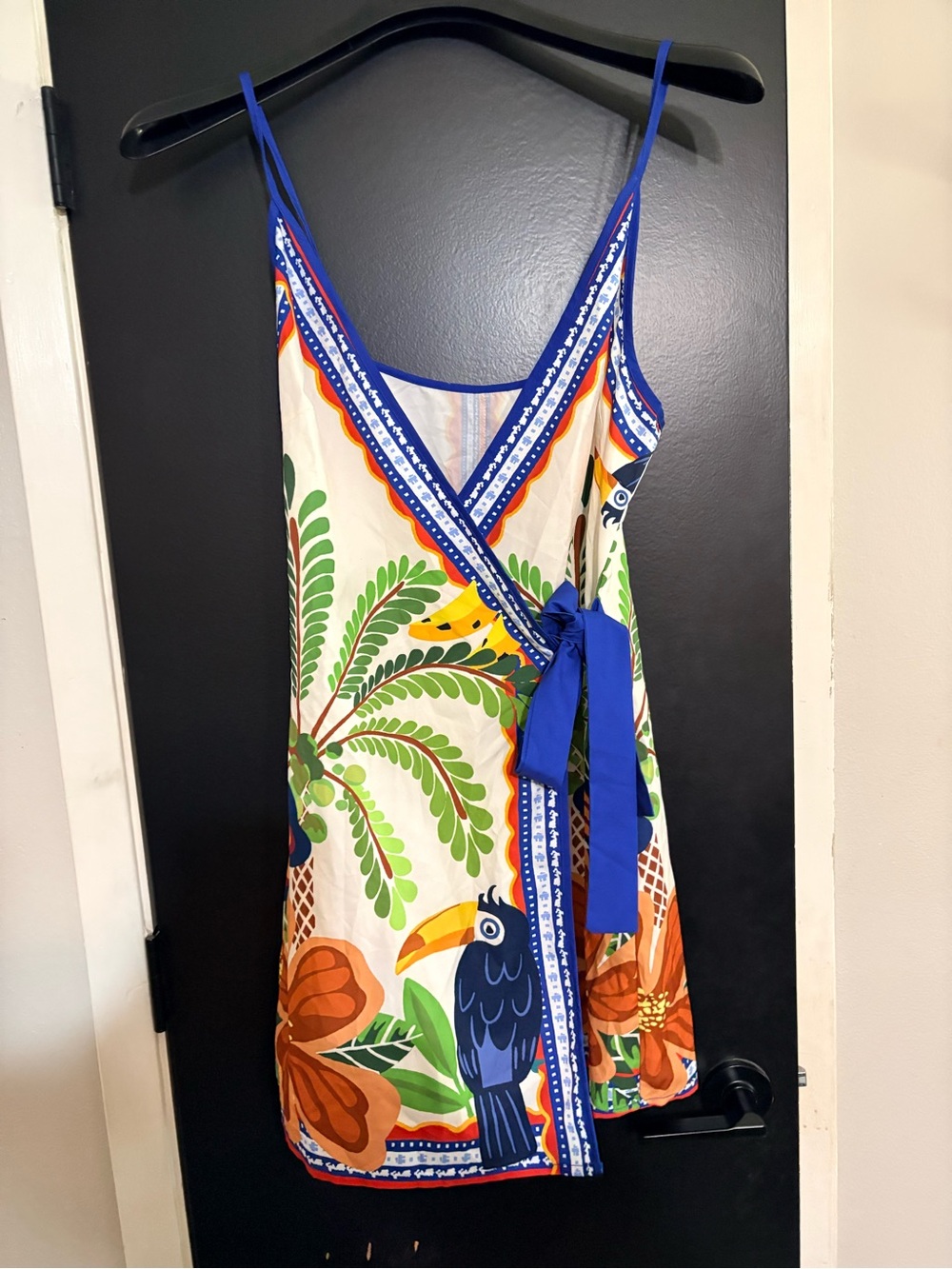 SHEIN Blue-Trim Tropical Toucan Wrap Mini Dress - Picture 1 of 9